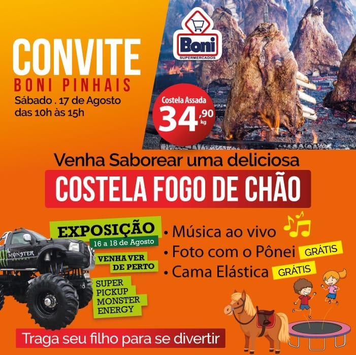 Supermercado de Pinhais terá costela fogo de chão no sábado. 1 costela fogo de chao boni